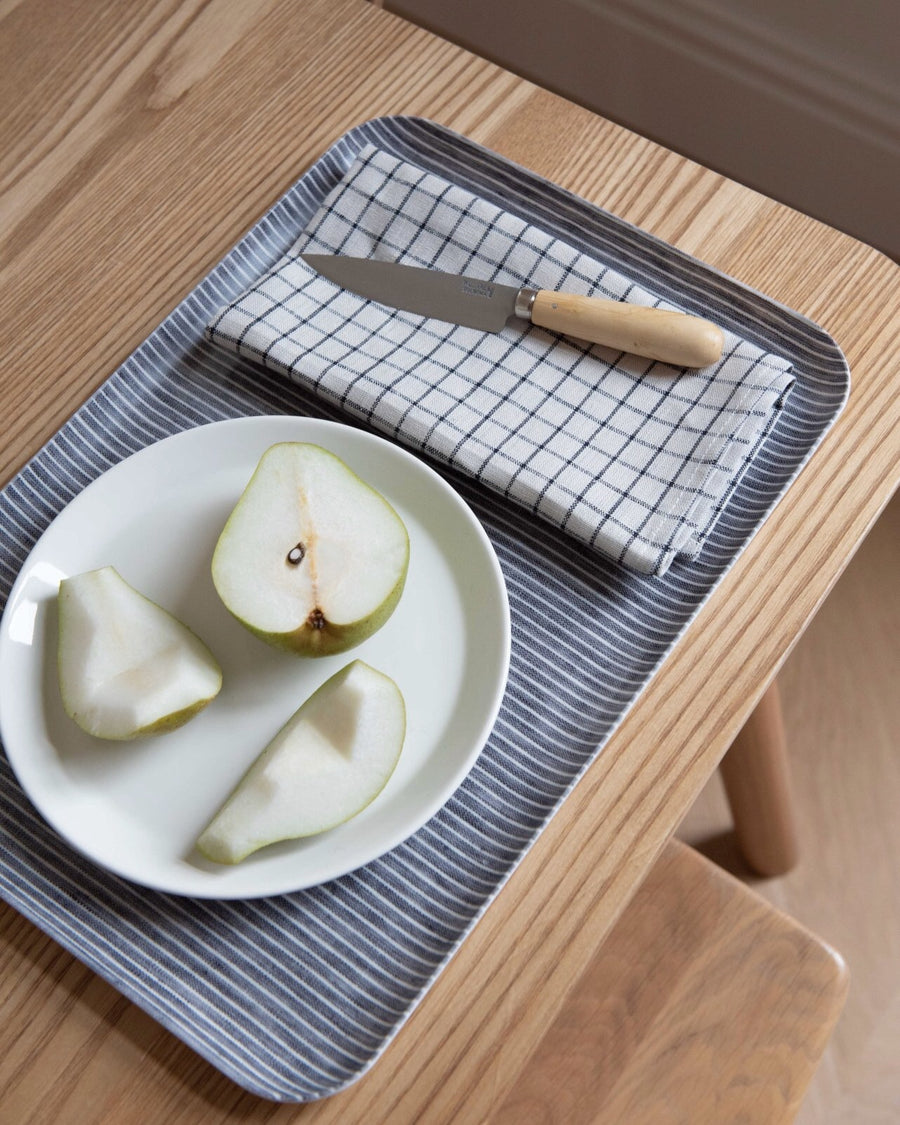 linen serving tray - grey striped - large - ezu studio