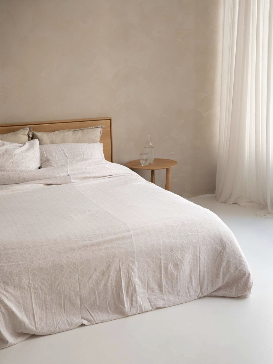 bedding set - cotton cashmere - beige bloom/stripe