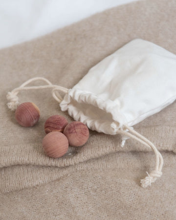 cedar balls in organic cotton bag - ezu studio