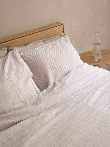 bedding set - cotton cashmere - beige bloom/stripe
