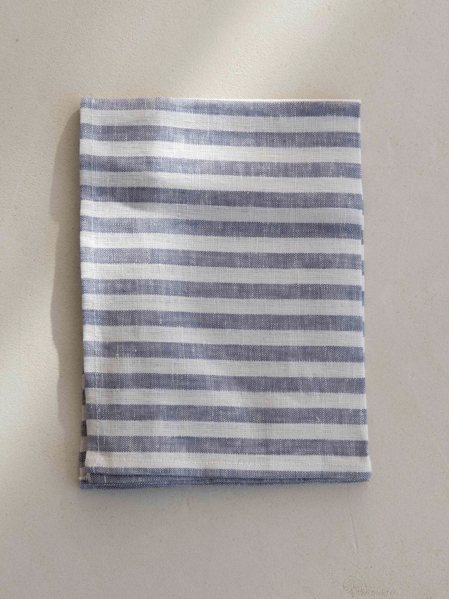 kitchen towel - linen - blue white stripes