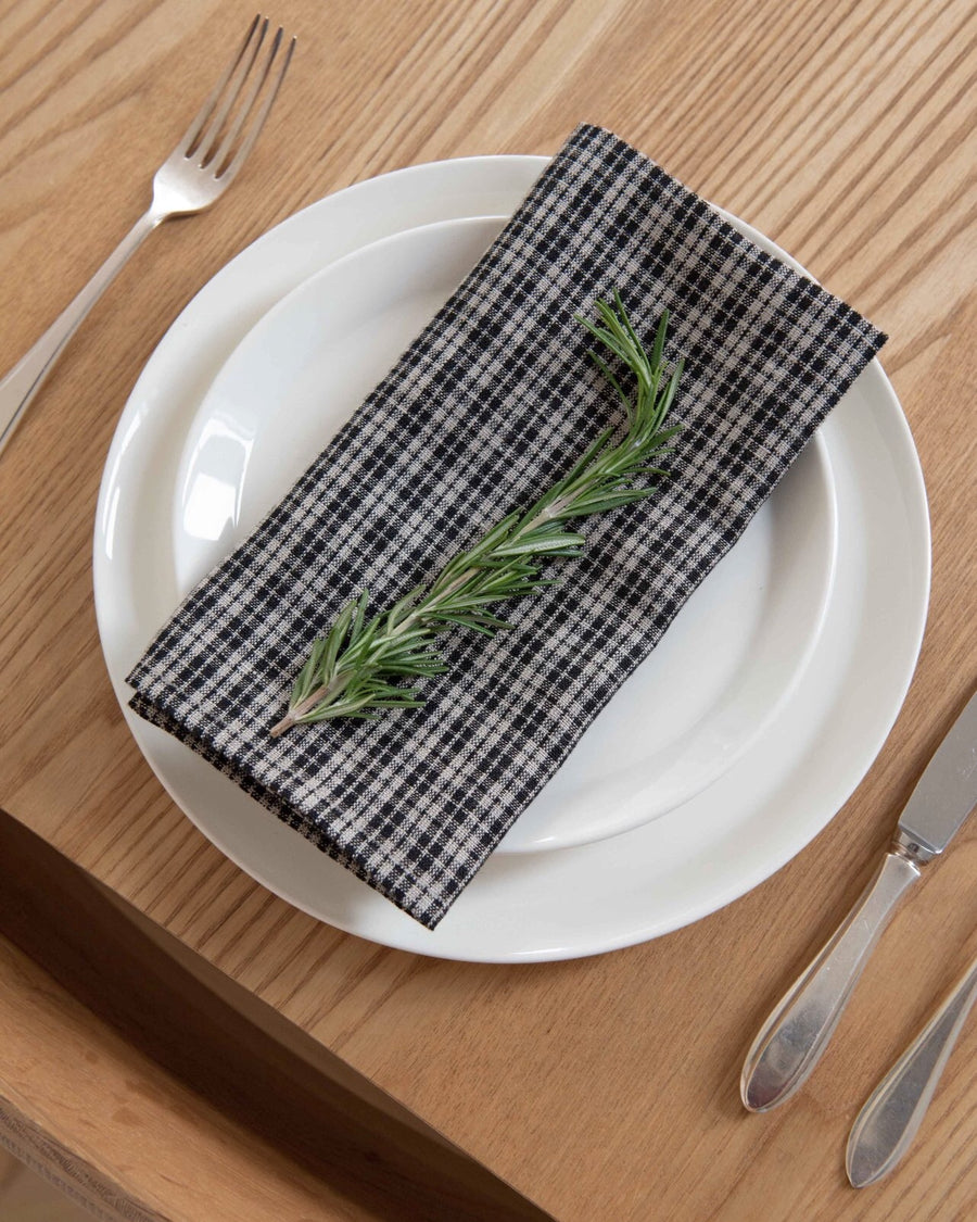linen napkin - tartan pattern - grey/black - set of 2 - ezu studio