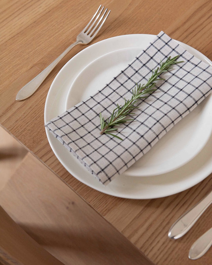 linen napkin - window pattern - white/blue - set of 2 - ezu studio