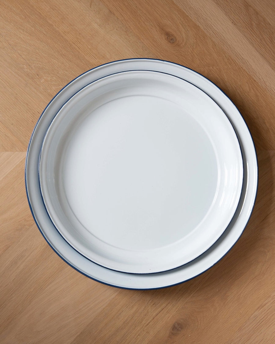 serving plate - enamel - white with blue rim - multiple sizes - ezu studio