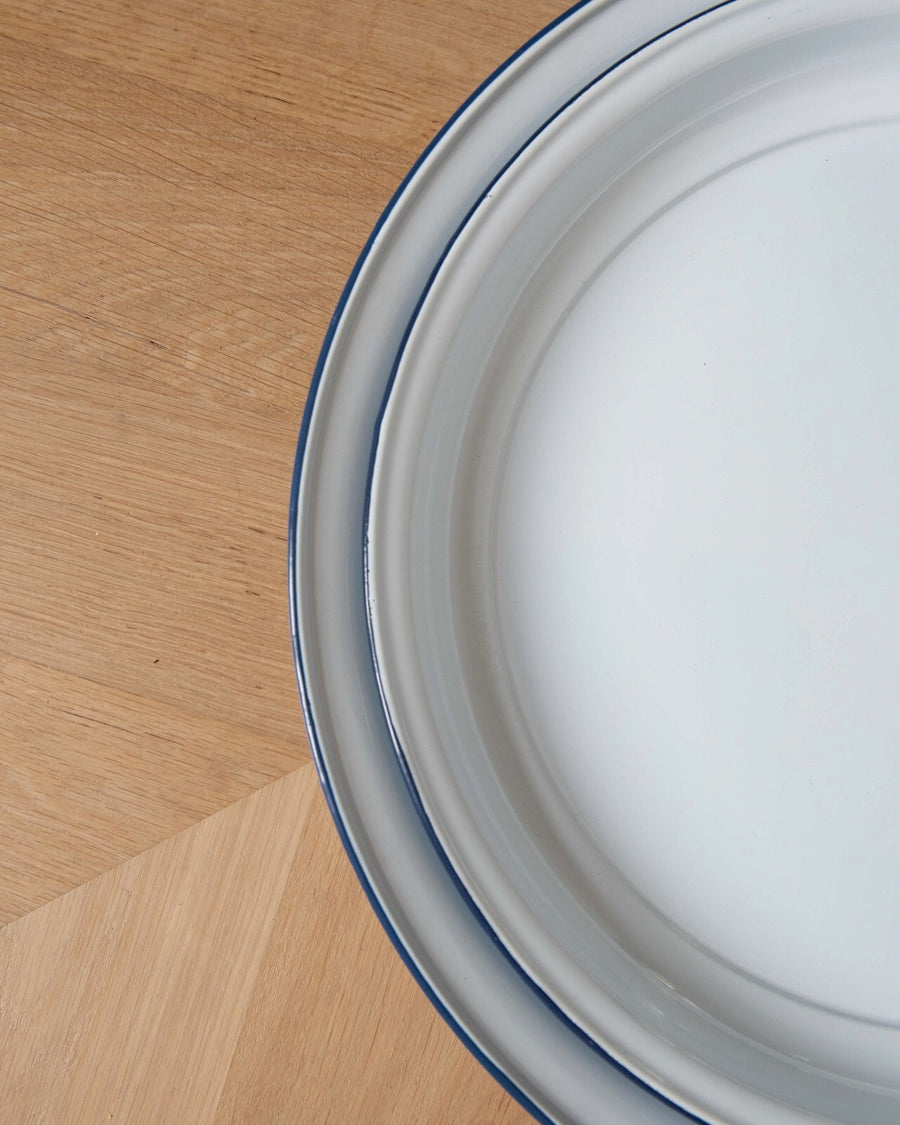 serving plate - enamel - white with blue rim - multiple sizes - ezu studio