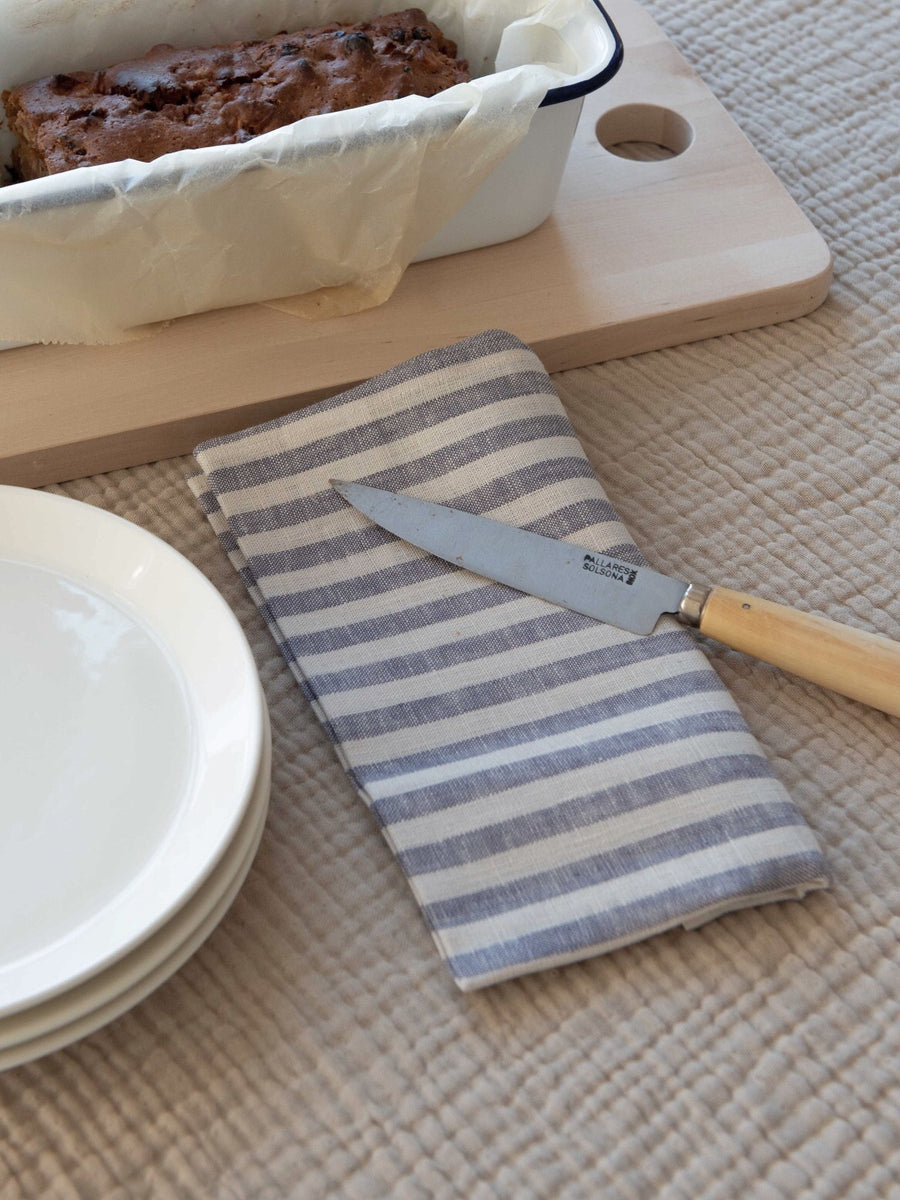 kitchen towel - linen - blue white stripes