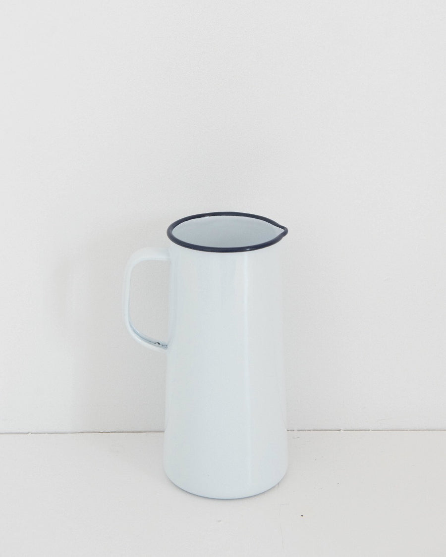 pitcher - enamel - white with blue rim