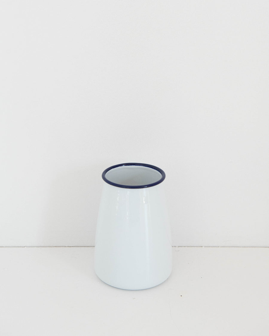 utensil pot - enamel - white with blue rim - ezu studio