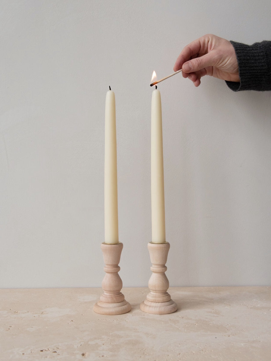 wooden candle holder -  set of 2 - 10 cm